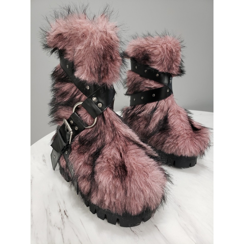 SIZE 5 PLATFORM Dolls Kill Club Exx Low Wild Instincts Faux Fur Boots RAVE